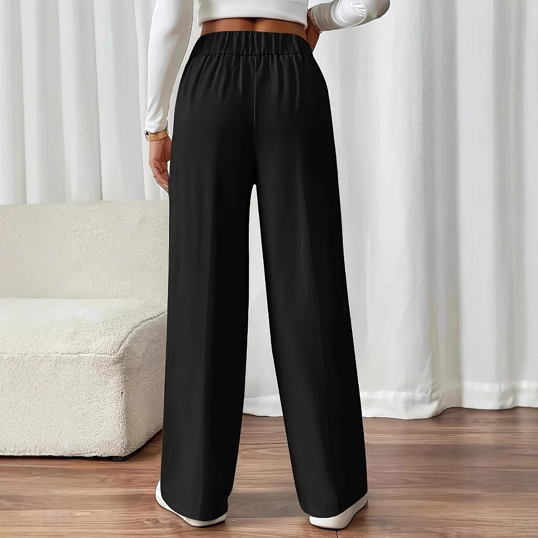 Damen Weit geschnittene Plissee-Hose mit elastischem Bund und praktischen Taschen R&B