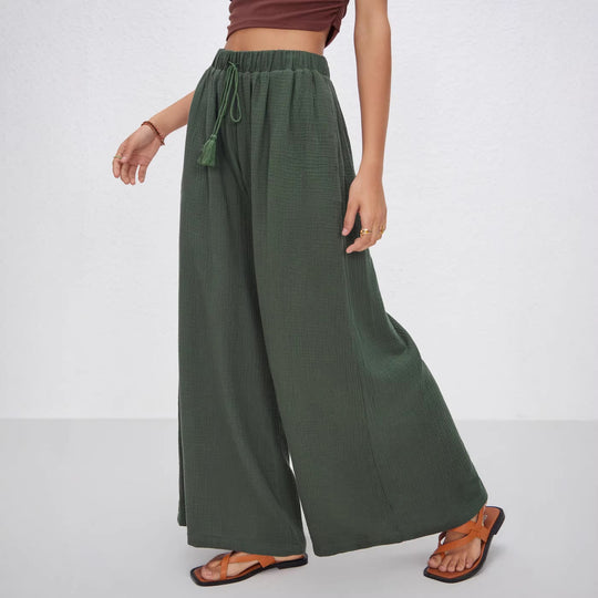 Damen weite Sommerhose im lässigen Boho-Stil mit elastischem Bund und seitlichen Taschen R&B