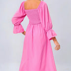 Damen Maxikleid mit elastischem Oberteil und voluminösen Ärmeln R&B
