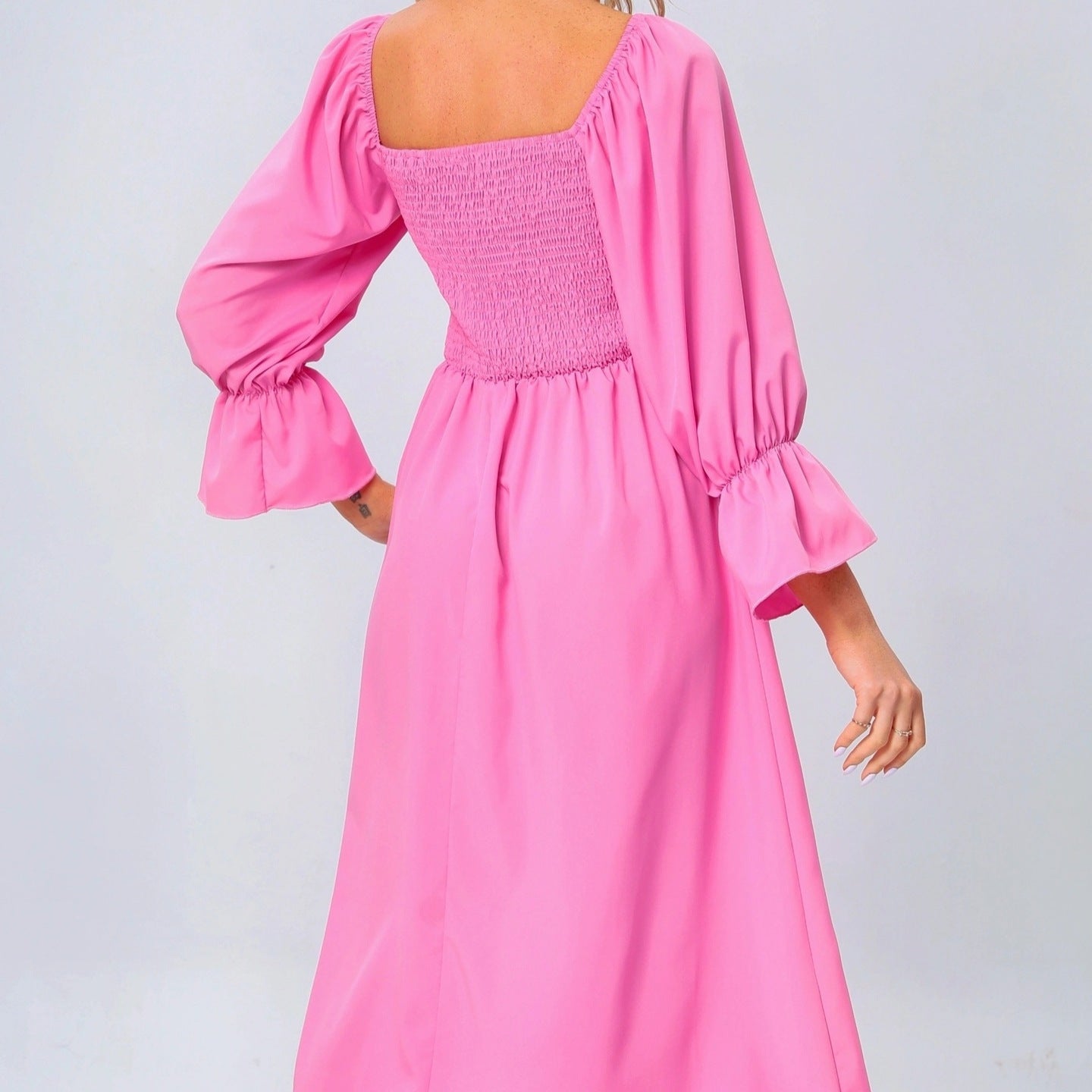 Damen Maxikleid mit elastischem Oberteil und voluminösen Ärmeln R&B