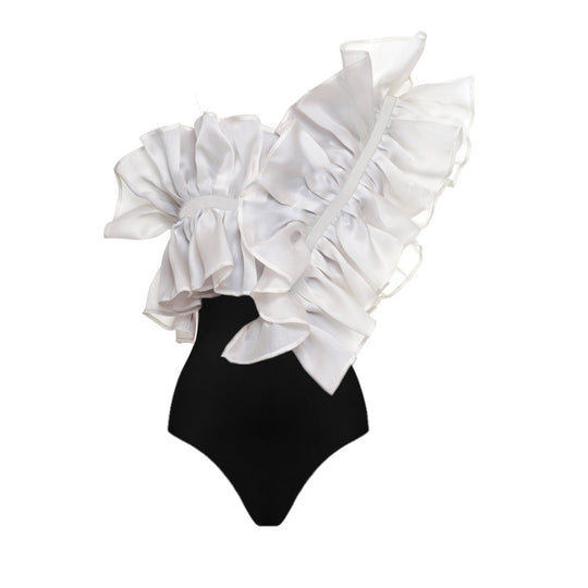 Damen Einteiler Badeanzug mit voluminösen Rüschendetails R&B