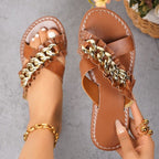 Damen modische Schnallen-Sandalen mit eleganter Kettenverzierung R&B