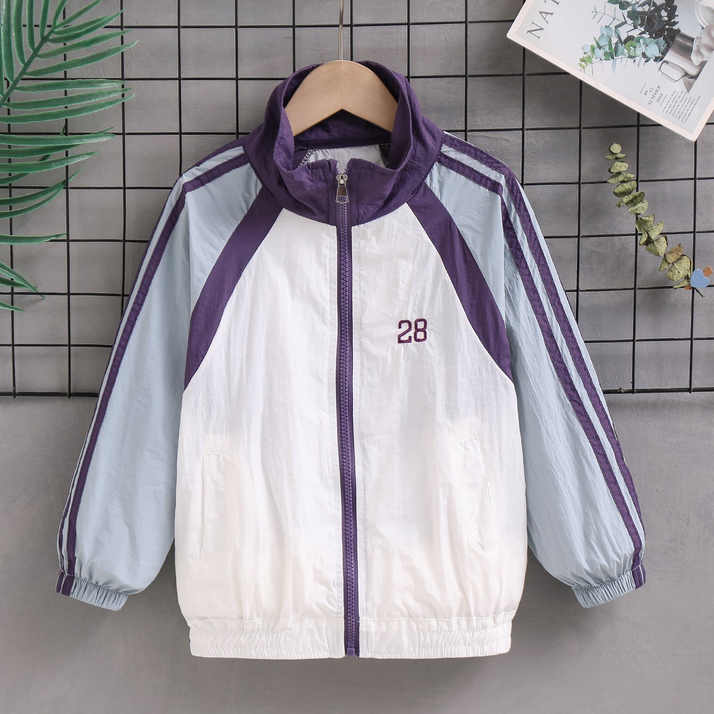 Damen nan sportlicher Retro Windbreaker mit Stehkragen und Raglanärmeln R&B