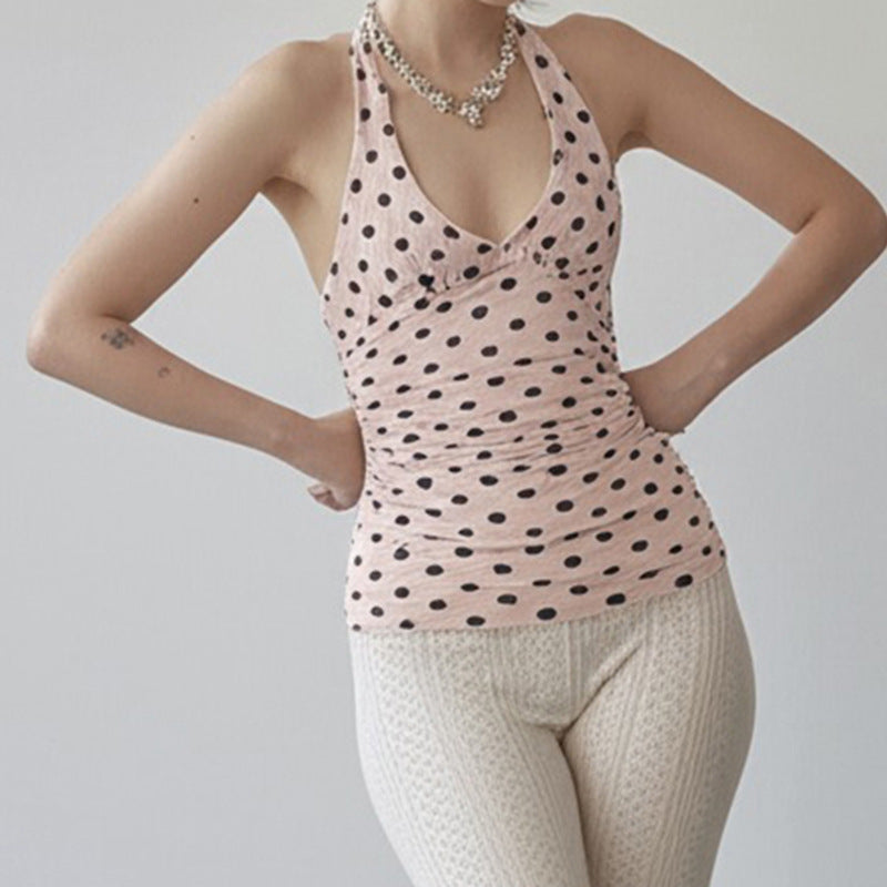 Damen Spaghetti-Trägertop mit Rüschen und verspieltem Punkte-Design R&B