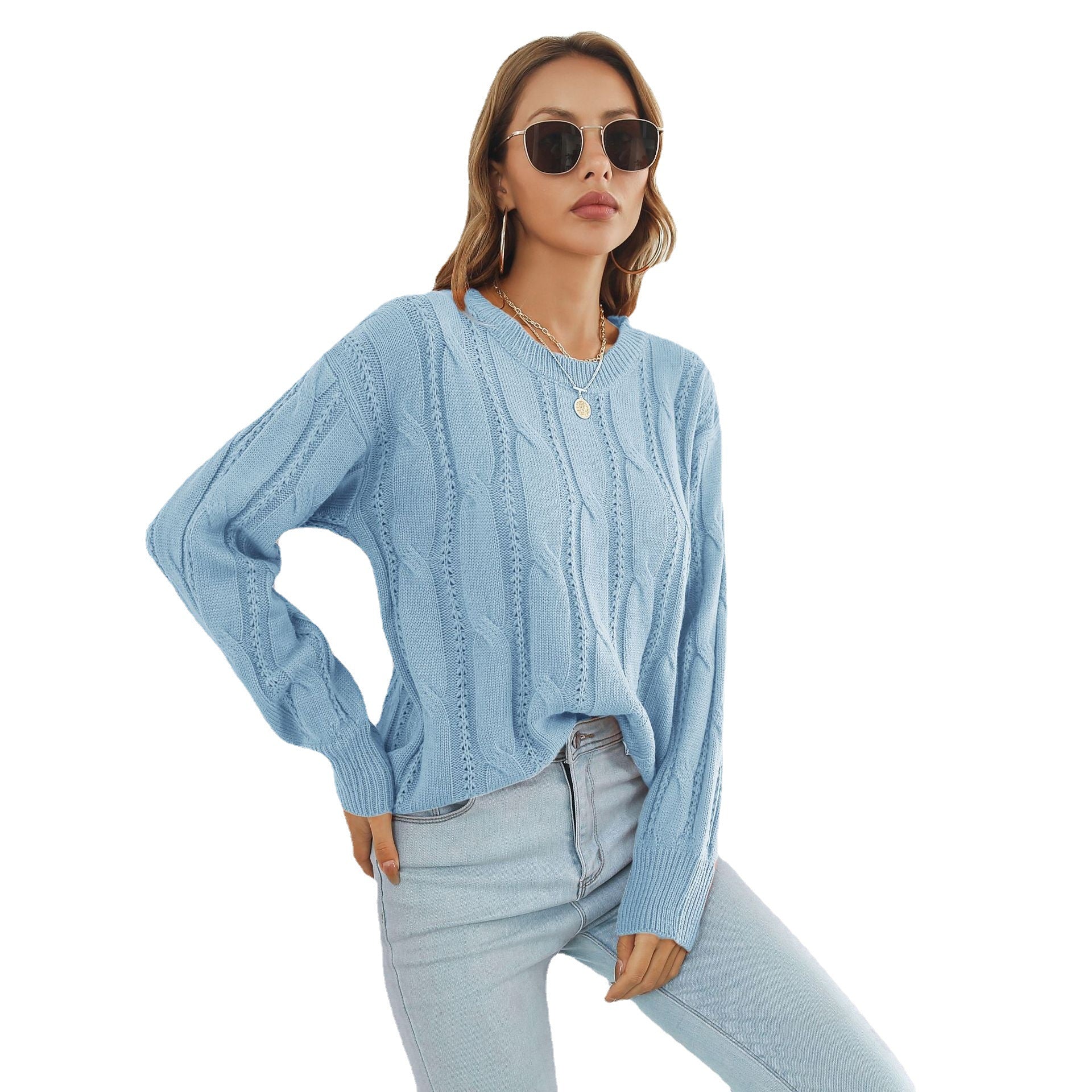 Damen Grobstrickpullover mit einzigartigem Zopfmuster und lässigem Schnitt R&B