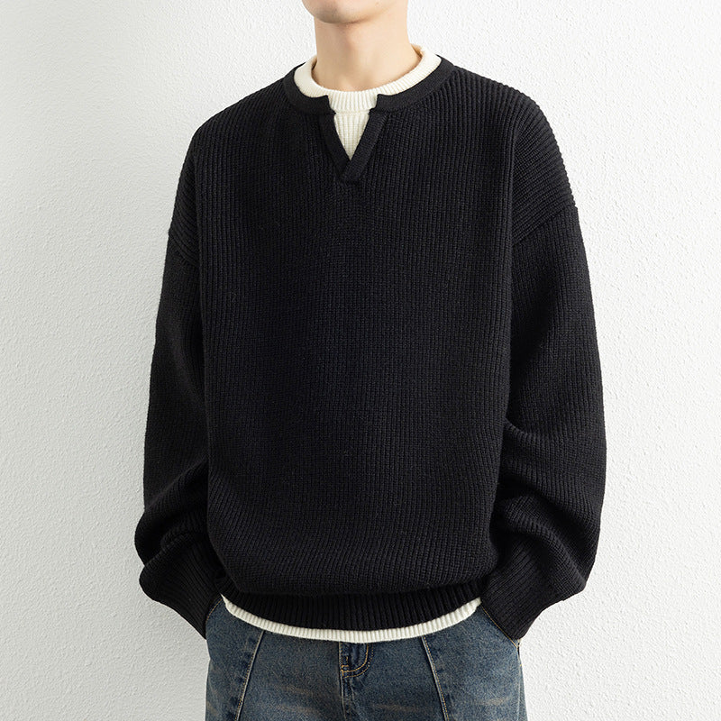Herren Strickpullover mit V-Ausschnitt und strukturiertem Design R&B