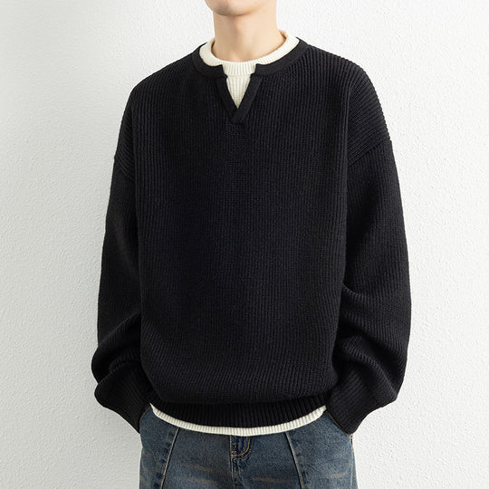 Herren Strickpullover mit V-Ausschnitt und strukturiertem Design R&B