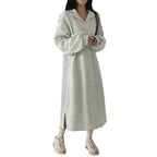 Damen elegantes Hoodie-Kleid mit lässigen Puffärmeln und seitlichem Schlitz