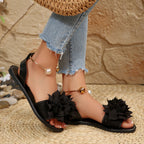 Damen komfortable Sandalen mit dekorativen Blumen-Applikationen R&B