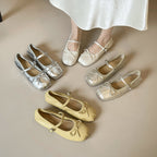 Damen Ballerinas mit modischem Schleifenakzent und elegantem Metallic-Finish