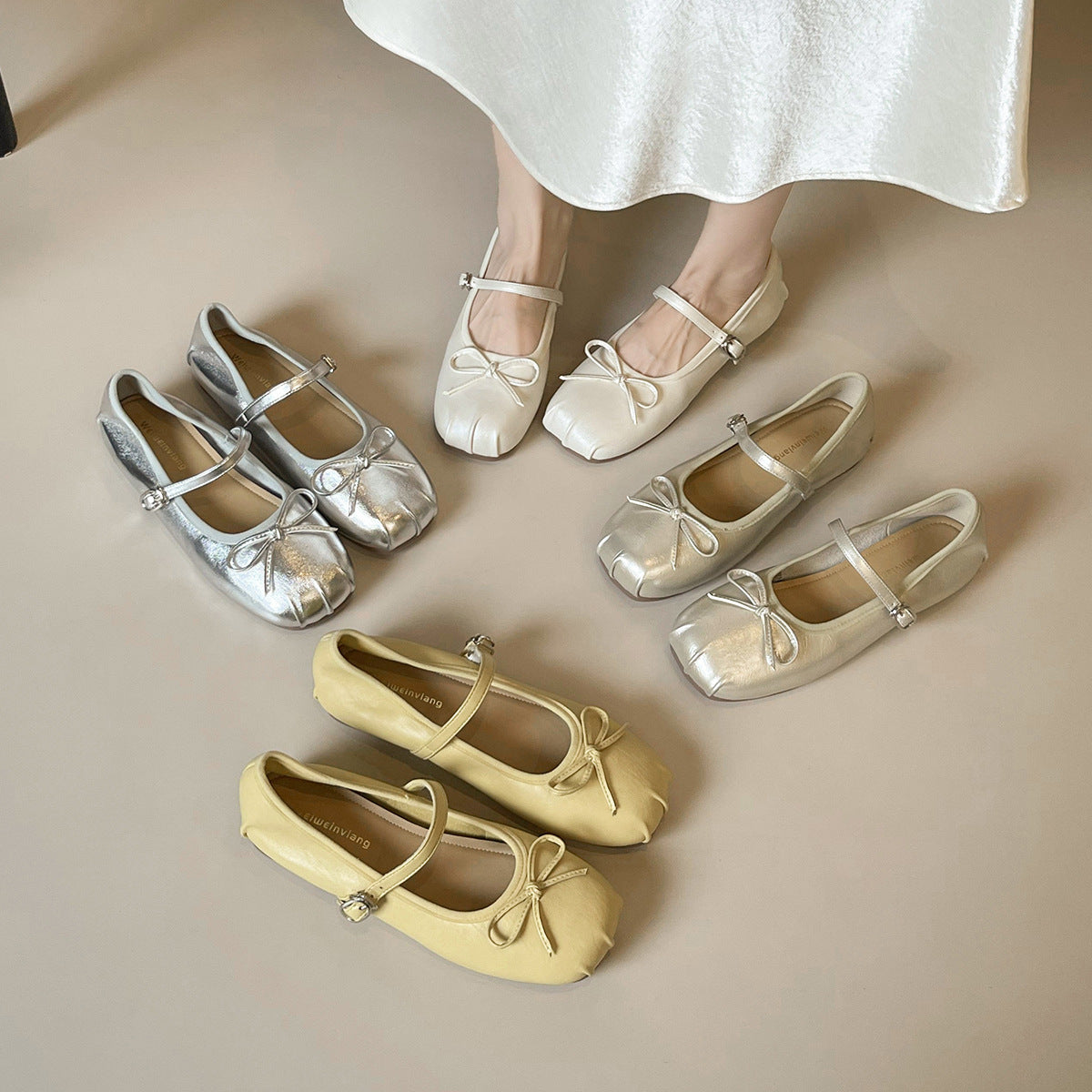 Damen Ballerinas mit modischem Schleifenakzent und elegantem Metallic-Finish
