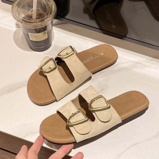 Damen Modische Sandalen mit doppeltem Riemen und eleganten Schnallen R&B