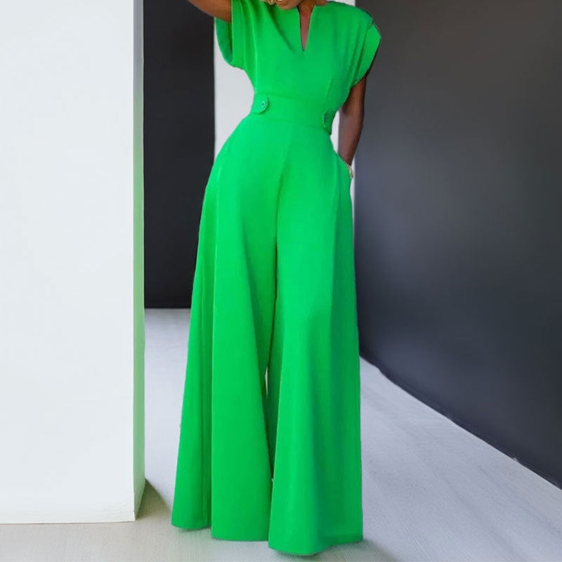Damen eleganter Jumpsuit mit weitem Bein und praktischen Taschen R&B