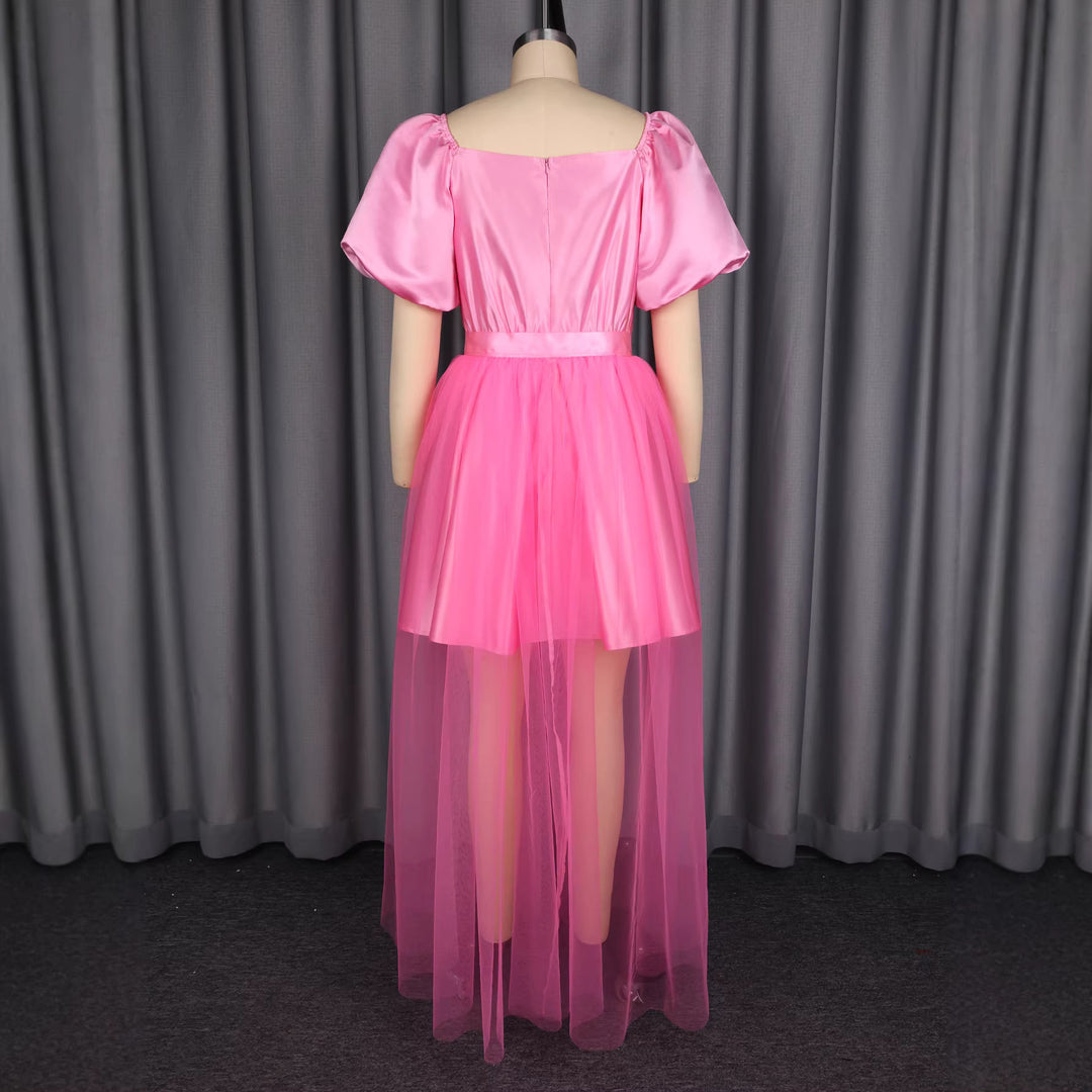 Damen luftiges Kleid mit schickem Tüllrock und Puffärmeln R&B
