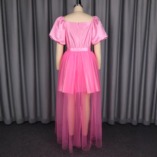 Damen luftiges Kleid mit schickem Tüllrock und Puffärmeln R&B
