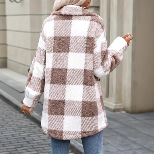 Damen Oversized Karofleecejacke R&B