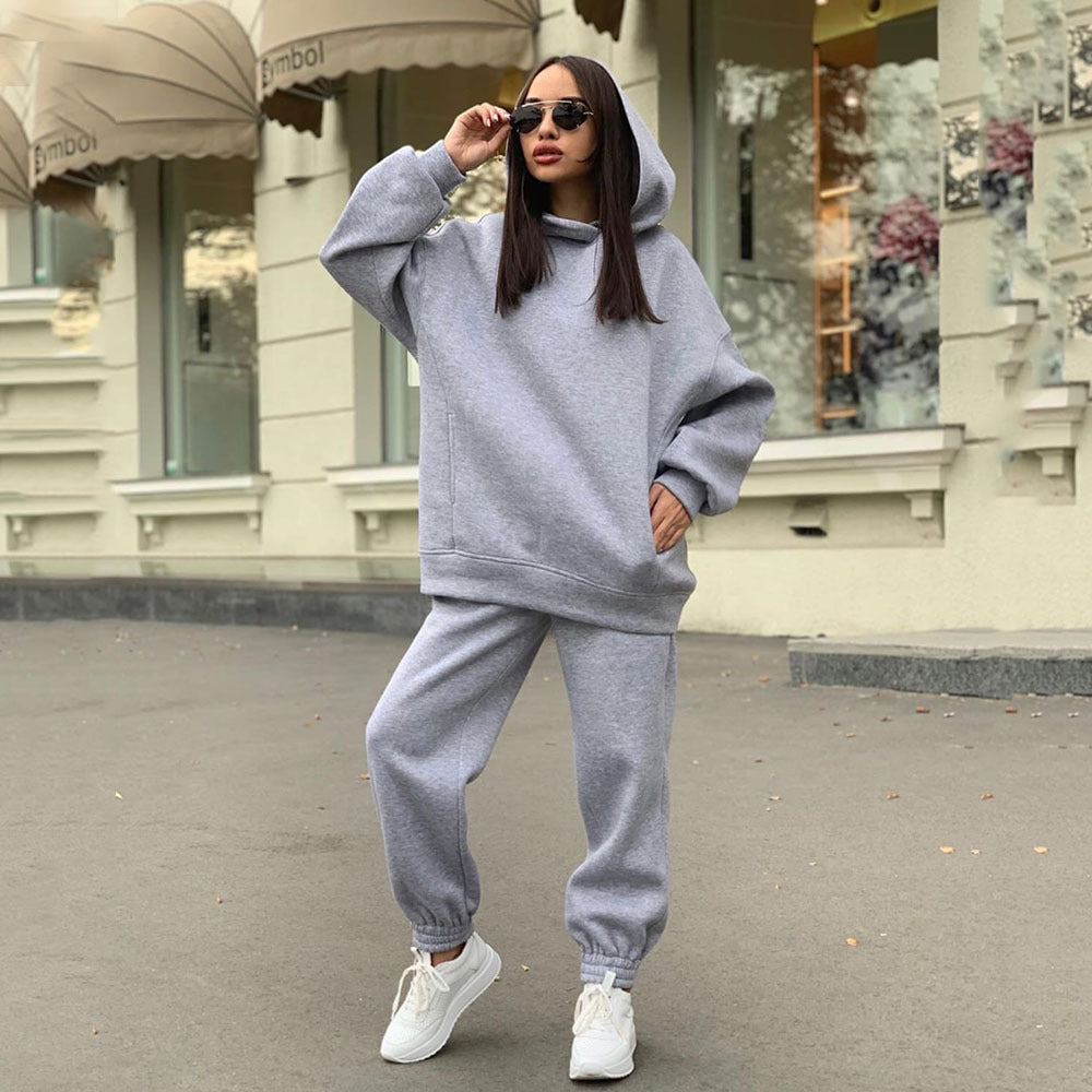 Damen lässiges Hoodie-Set mit elastischer Taillierung und praktischen Taschen R&B