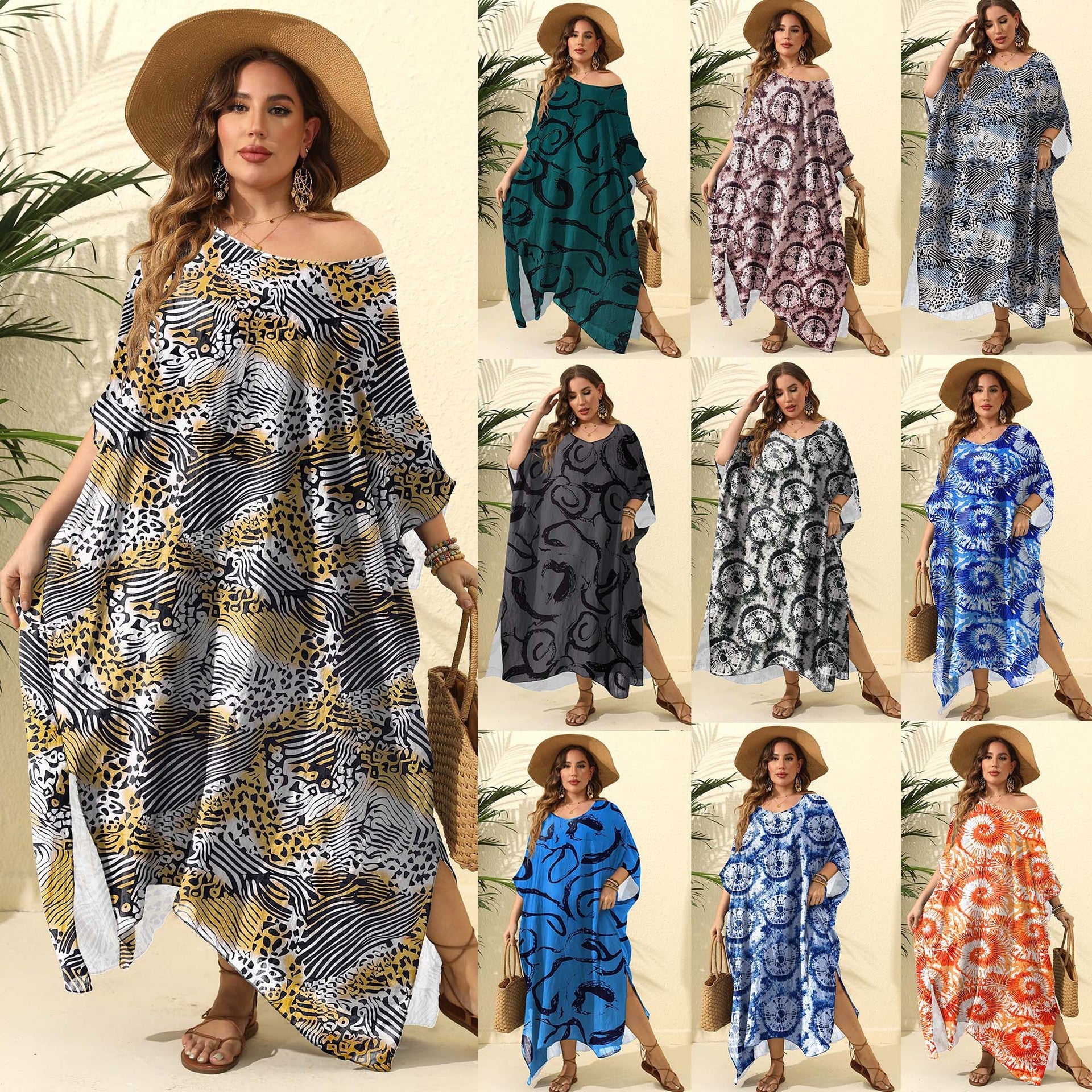 Damen lässiges Maxikleid mit asymmetrischem Saum und Animal-Print R&B