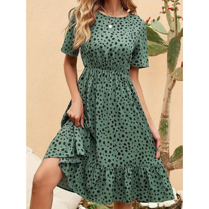 Damen Sommerliches A-Linien Kleid mit Rüschensaum und Punkten R&B