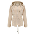 Damen sportliche Windbreaker-Jacke mit verstellbarer Kapuze und elastischen Bündchen