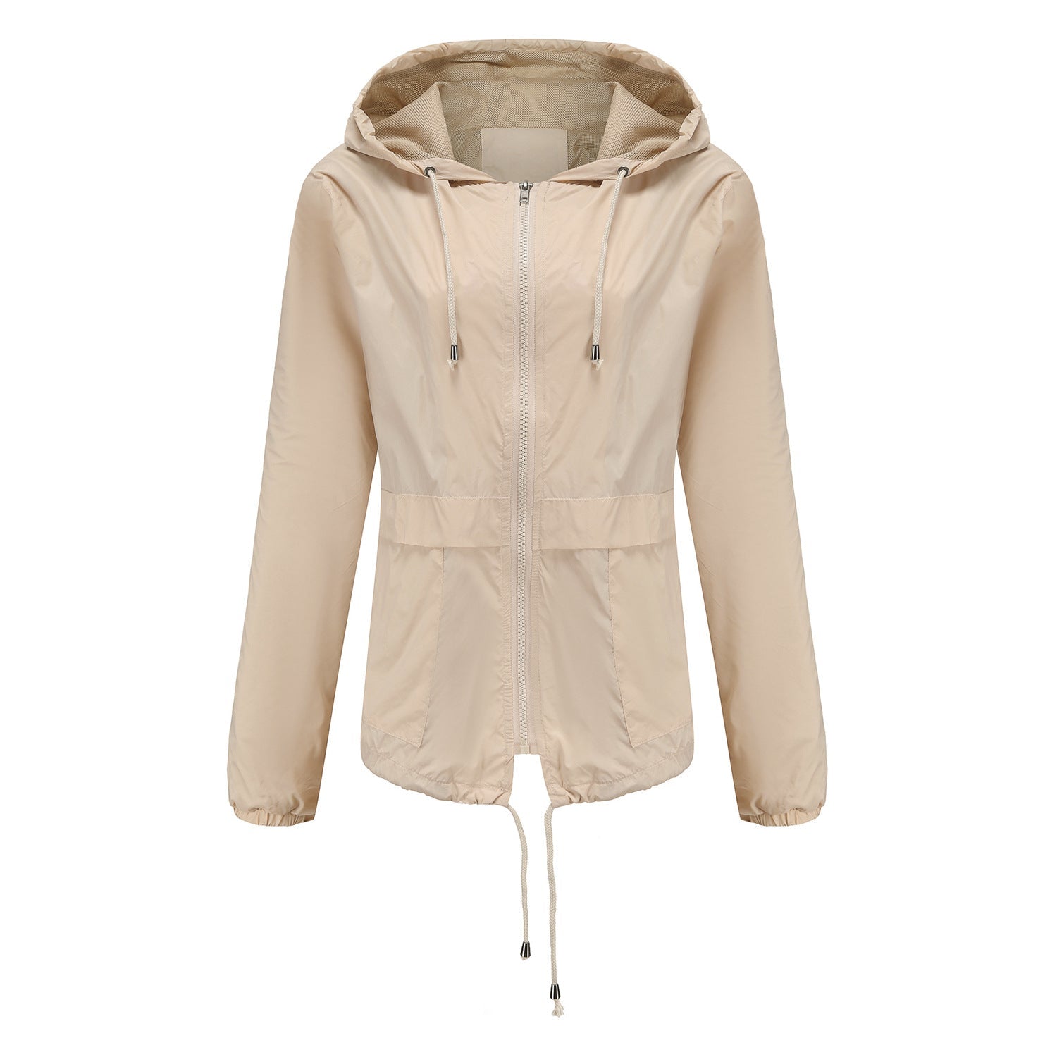 Damen sportliche Windbreaker-Jacke mit verstellbarer Kapuze und elastischen Bündchen