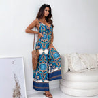 Damen Jumpsuit mit floralem Design und weit geschnittene Beinen R&B