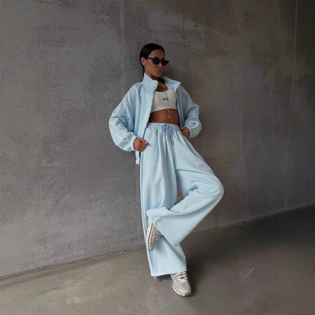 Damen sportliches Baumwoll-Jogginganzug mit lässiger Passform und praktischen Taschen R&B