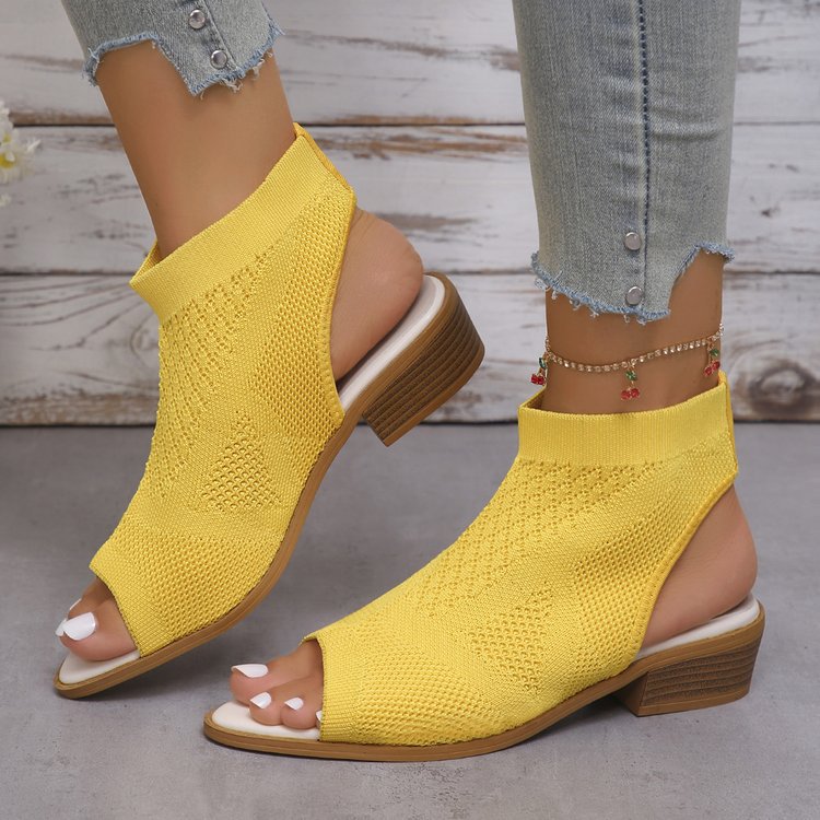 Damen Offene Mules mit Strickdesign und Retro-Blockabsatz R&B