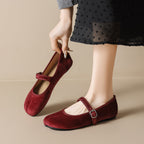 Damen Ballerinas mit luxuriösem Samt und stilvollem Riemen