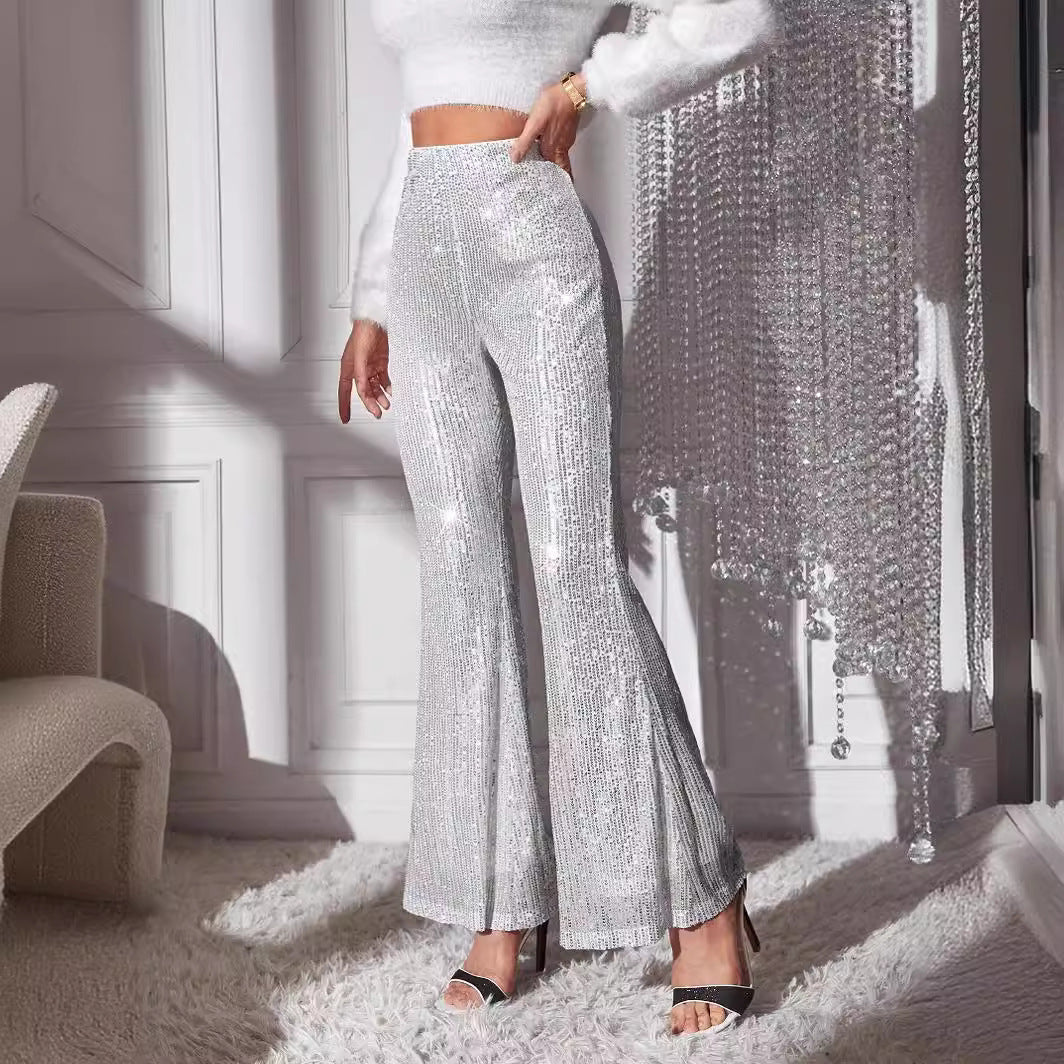 Damen Elegante Hochwasserhose mit Glitzer-Details R&B