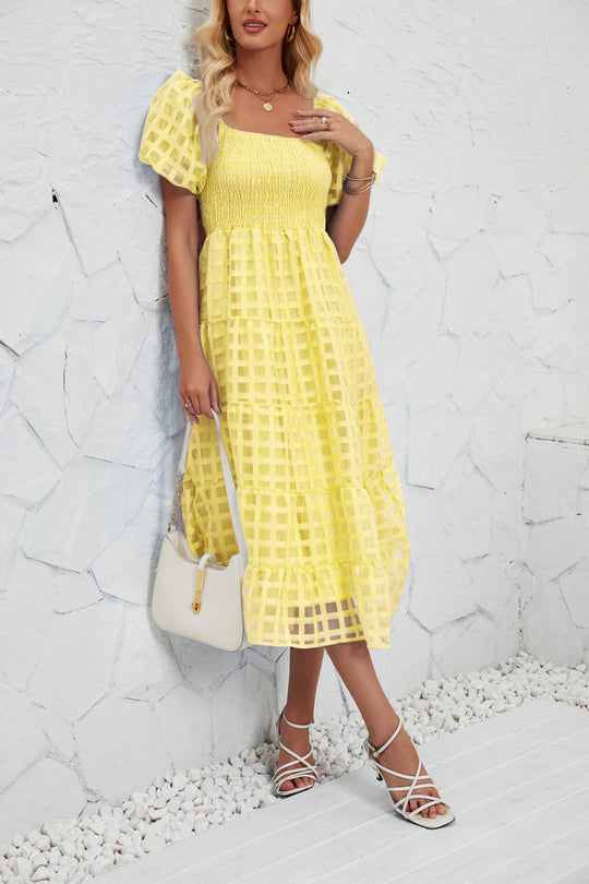 Damen Midikleid mit Off-Shoulder-Design und luftigen Puffärmeln R&B