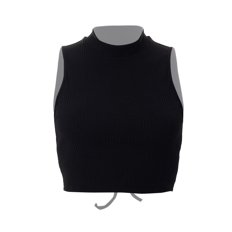 Damen Hochgeschlossenes Crop-Top aus Rippstrick R&B