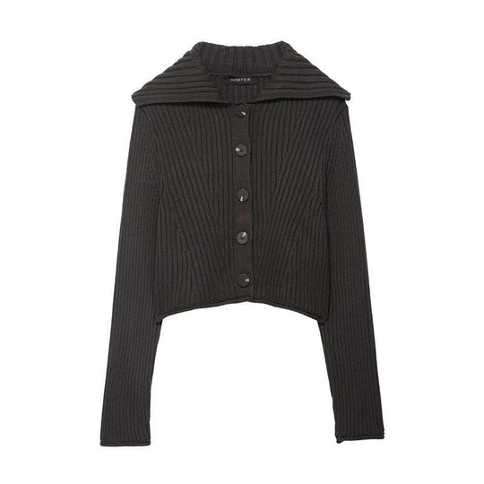 Damen Strickjacke mit breitem Kragen und modischen Knopfdetails R&B