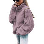 Damen Grobstrickpullover mit hohem Kragen und lässigem Schnitt R&B