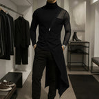 Damen nan avantgardistisches Longshirt mit schrägem Reißverschluss, Stehkragen und unregelmäßigem Zipfelsaum R&B