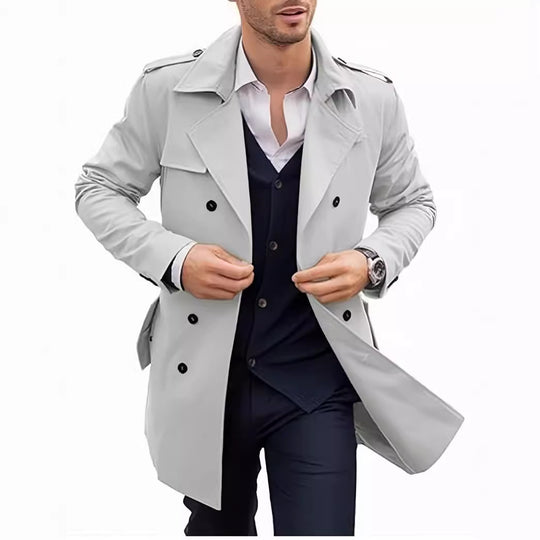 Herren Doppelt-knopf Trenchcoat mit praktischen Taschen R&B