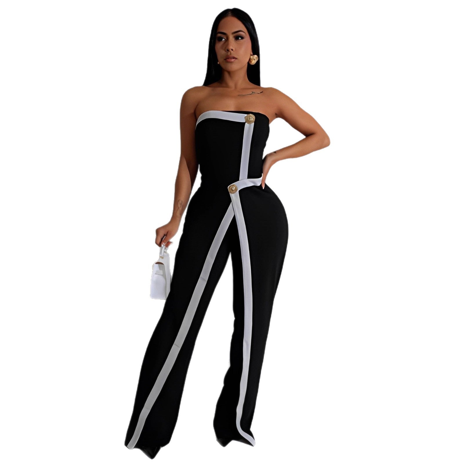 Damen-Jumpsuit mit elegantem Bustier-Oberteil und kontrastierenden Saumakzenten R&B