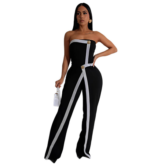 Damen-Jumpsuit mit elegantem Bustier-Oberteil und kontrastierenden Saumakzenten R&B