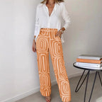 Damenweite Schlaghose mit gemustertem Design und hohem Bund R&B