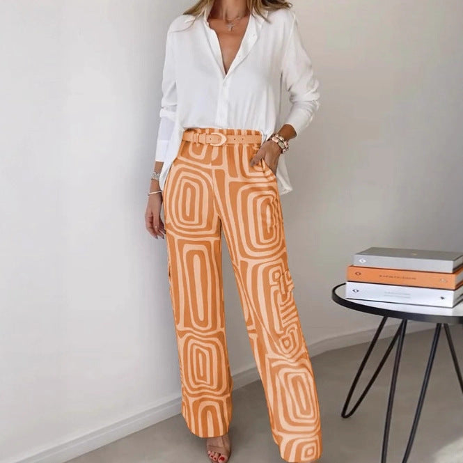 Damenweite Schlaghose mit gemustertem Design und hohem Bund R&B