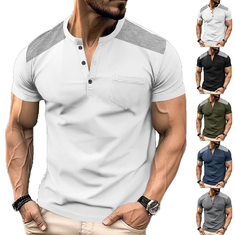 Herren Kurzarm-Henley-Shirt mit strukturiertem Design und praktischen Knöpfen R&B
