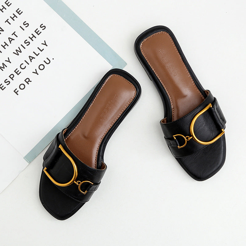 Damen Elegante Slides mit luxuriösem goldenen Akzent und bequemem Fußbett R&B