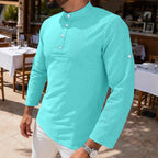 Herren nan strukturiertes Langarm-Henley mit Nehru-Kragen und Ton-in-Ton-Knopfleiste R&B