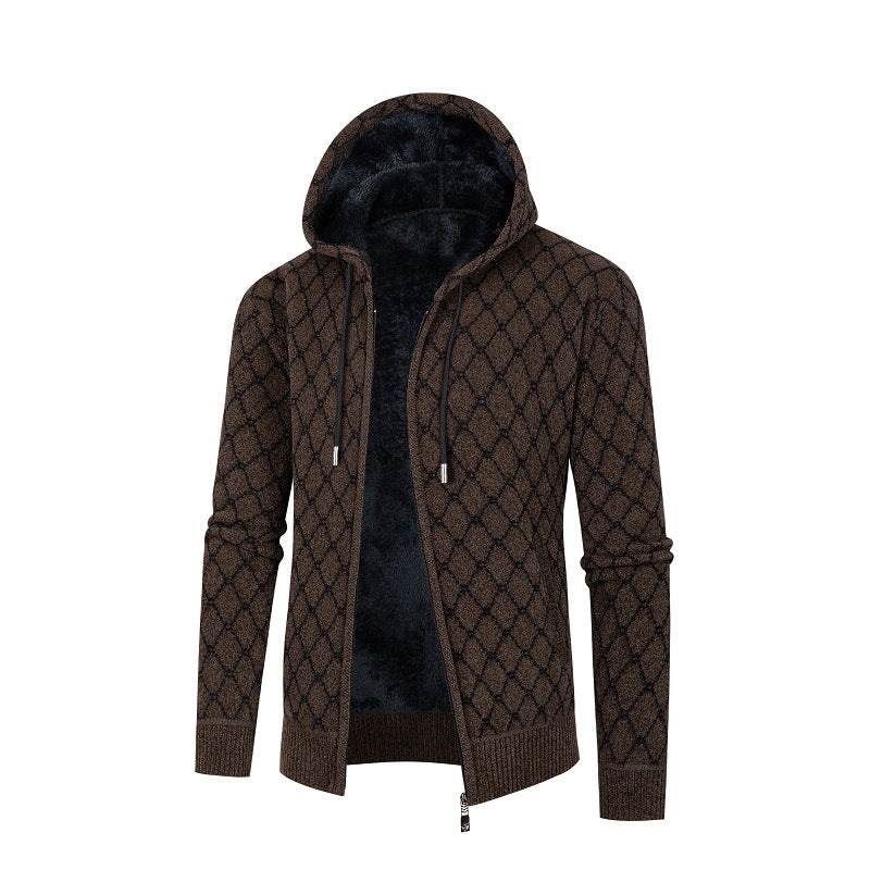 Herren Kapuzenjacke mit modernem Rautenmuster und kuscheligem Innenfutter R&B