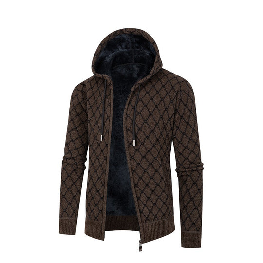 Herren Kapuzenjacke mit modernem Rautenmuster und kuscheligem Innenfutter R&B