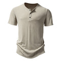 Herren stylisches Kurzarm-Henley-Shirt mit strukturiertem Design und zwei Knopf-Details R&B