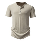 Herren stylisches Kurzarm-Henley-Shirt mit strukturiertem Design und zwei Knopf-Details R&B
