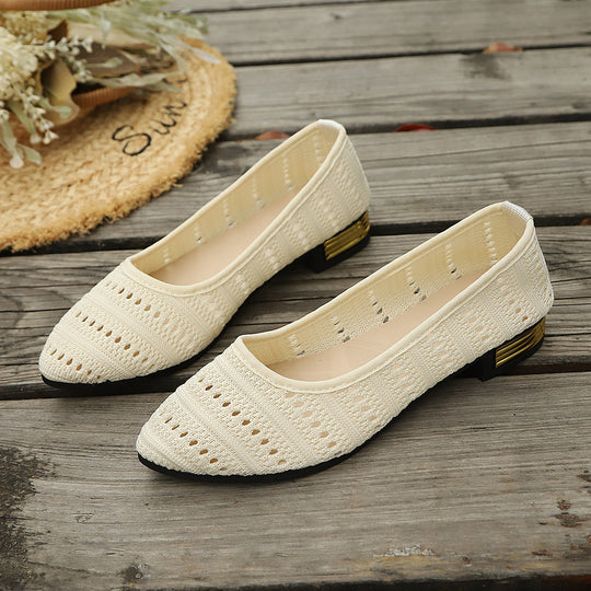 Damen Ballerinas mit modischem Lochmuster und elegantem Absatz R&B