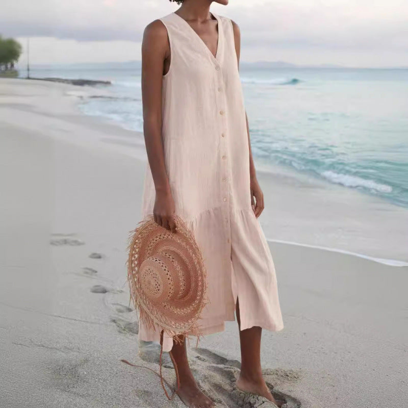 Damen Sommerliches Leinenkleid R&B