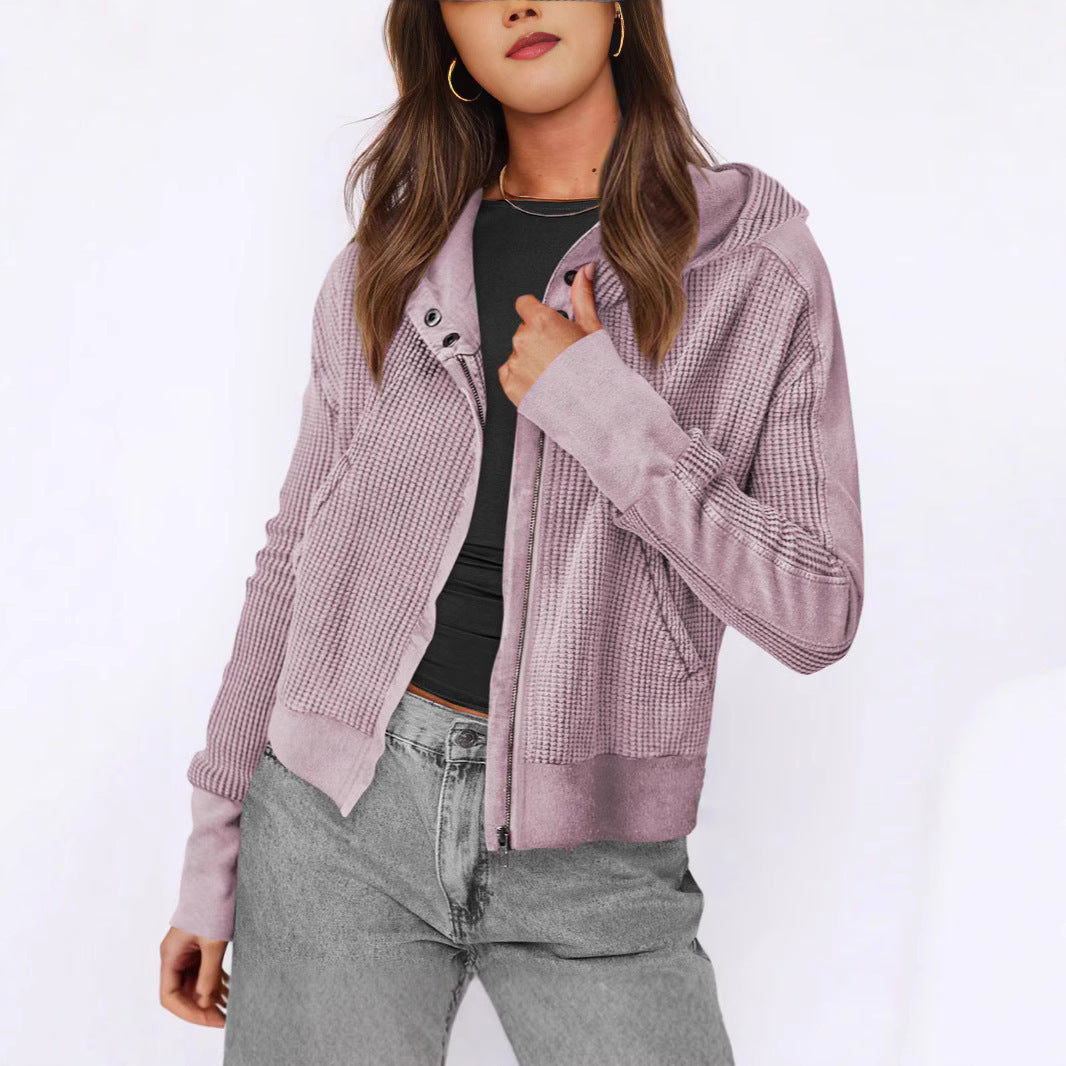 Damen lässige Zip-Jacke mit Kapuze und strukturiertem Design R&B